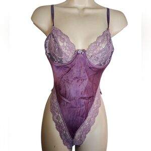 Vintage 90s Delicates Hand-Dyed Silk & Lace Teddy • Lavender Purple Ombré Small